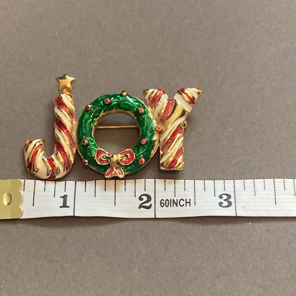 Vintage Joy Christmas Brooch Gold tone and enamel - Picture 2 of 4